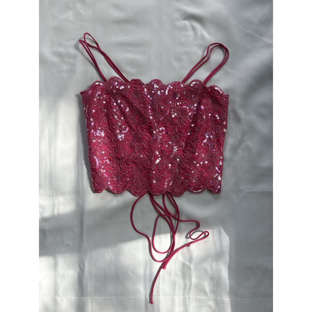 Y2K Scene Sequin Lace Cami Top | Adjustable Back | Small–Medium